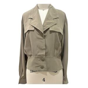 Vintage Lloyd Williams Womens 6 Olive Green 100% Silk Jacket Blouse